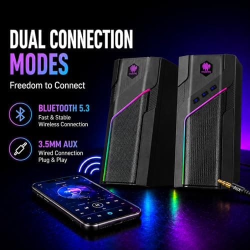 museeq W-206RE RGB Desktop Speakers for Gaming PC, Bluetooth & USB Computer Speakers for Monitor and Laptop, Touch Control Stereo Speakers with 21 LED Light Modes - Thumbnail 4