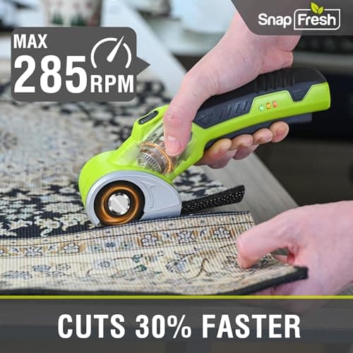 SnapFresh 4V Cordless Electric Scissors-Rechargeable Rotary Box Cutter w/ 2.0Ah Battery, 2 Self-Sharpening Blades, LED Light & Safety Lock,Carpet Cutter Tool for Cardboard, Fabric, Leather, Plastic - Thumbnail 3