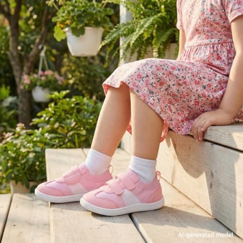 STQ KIDS Toddler Wide Toe Box Shoes Girls Barefoot Sneakers Kids Tennis First Walking Zero Drop Daily Wear School Outdoor Activities Breathable Comfort Water Pink Toddler Size 9 - Thumbnail 3