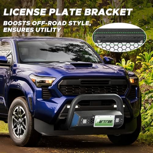 Bull Bar Fit for Toyota Tacoma 2024 2025 2026 with LED Light & w/License Plate Bracket DIY Paintable Front Bumper Brush Push Bar Grille Guard Protector - Thumbnail 6