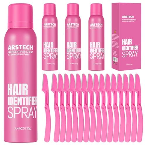 Hair Identifier Spray for Face Shaving Dermaplaning Tool 4 Pack Skin Body Dermaplaning Spray for Women with 16 Face Razor for Face Shaver Hair Removal Kit Excess Hair Dermaplane Razor for Women Face - Image 1