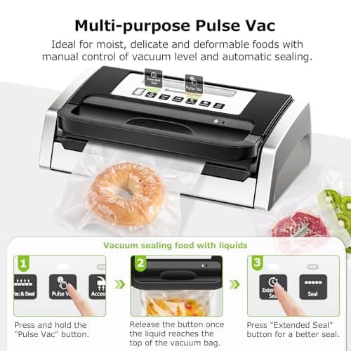Bonsenkitchen Vacuum Sealer Machine, Globefish Technology for Perfect Vacuum Sealing, Powerful Low-Noise Food Vacuum Sealer with Easy Handle Design, Built-in Cutter & Bag Storage, 1 Bag Roll & 10 Bags - Thumbnail 3