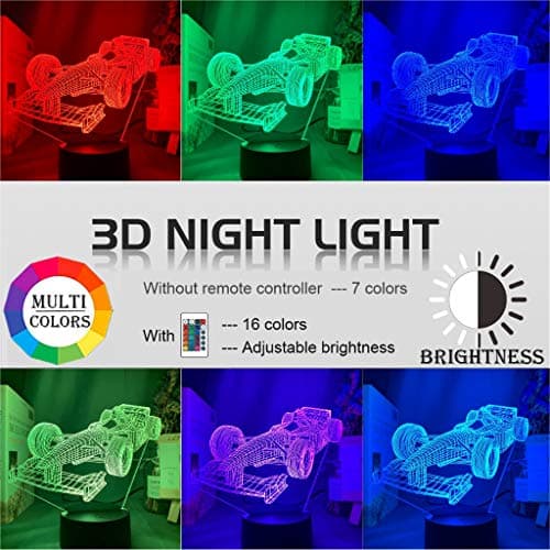 Paesteffe 3D LED Night Light for Kids, Formula 1 Racing Car Intelligent Illusion Lamp, 16 Color LED F1 Night Lamp Remote Control for Children's Room Decoration and Children's Gifts - Thumbnail 3
