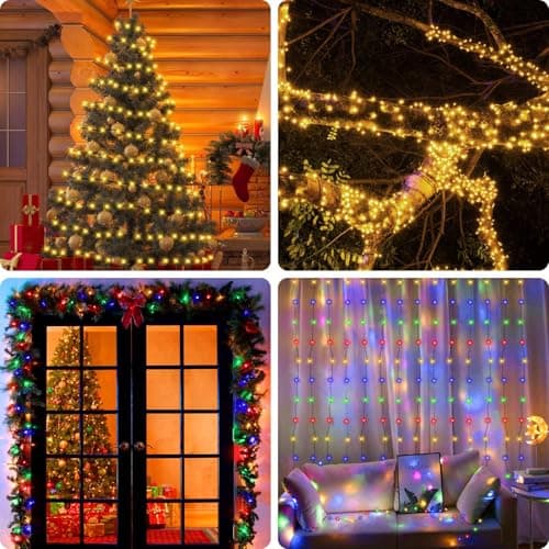 XUNXMAS Outdoor Indoor String Lights Christmas 500LED Warm White Multicolor Fairy Lights 164ft Green Wire Dimmable with Remote Control, Waterproof Fairy Light for DIY Christmas Tree - Thumbnail 5