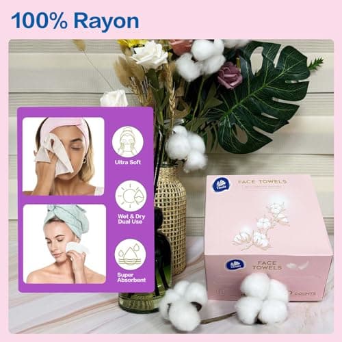 Vinda Clean Face Towels, Disposable, XL Facial Towels, 30 Count - Thick 100% Rayon Fabric Dry Wipes for Sensitive Skin & Makeup Removal - Thumbnail 5