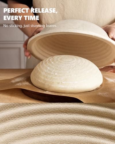 Wood Pulp Banneton Bread Proofing Baskets Set of 2, 9 Inch Round 2.2LB Sourdough Banneton Basket with Liner, Non-Stick Dough Proofing Bowl for Rising and Baking - Thumbnail 5