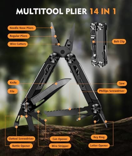SUYIWEE Multitool, 14-in-1 Stainless Steel Foldable Multi Tool with Wire Cutter, Knife, Saw, Screwdrivers, Bottle/Can Opener, Multitools with Pocket Clip for EDC, Camping, Hiking, Repairing, Black - Thumbnail 2