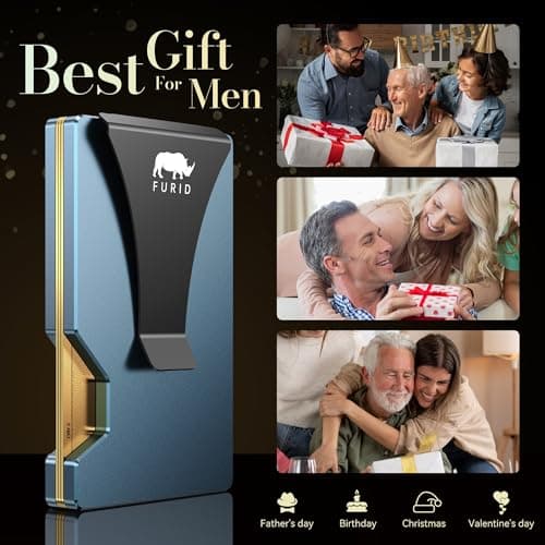 furid Minimalist Card Wallet for Men Slim: Rfid Metal Wallet with Money Clip Credit Card Holder - Gift for Man Husband at Brithday Stocking Stuffers - Thumbnail 6