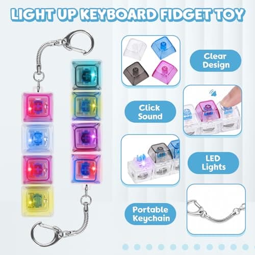 Dalycro 2PCS Keyboard Fidget Toy for Adults 4 in 1 Keyboard Clicker Fidget Keychain with LED Light & Sound for Anxiety Relief, Office Home Travel (BlackBlue&WhitePurple, 2P) - Thumbnail 3