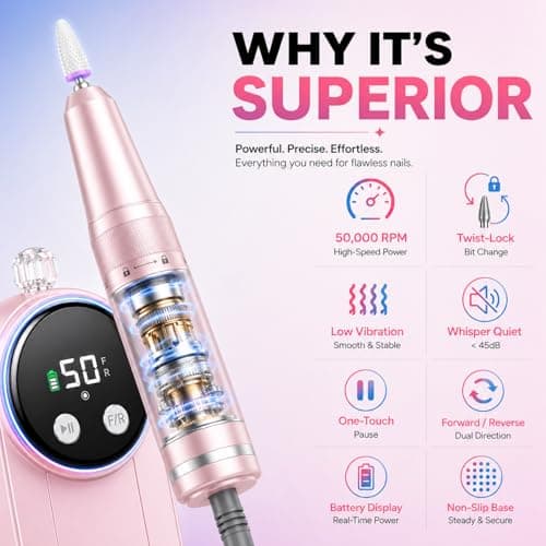 FLORAVIC MG101L Electric Nail Drill, 50000RPM Pro E File - Thumbnail 3