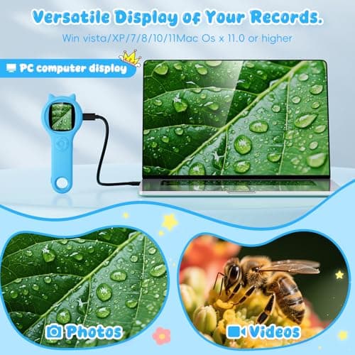 Kids Magnifying Glass Educational Science Kit - Mini LED Pocket Microscope for Kids(3-10 Years) - Durable Design - Ideal Gift for Girls (Blue) - Thumbnail 2