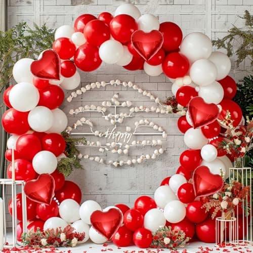 Red White Balloon Garland Arch Kit, 160Pcs Red and White Balloons with Heart Foil Balloons for Romantic Wedding Birthday Party Bridal Shower Valentines Day Decorations - Thumbnail 5