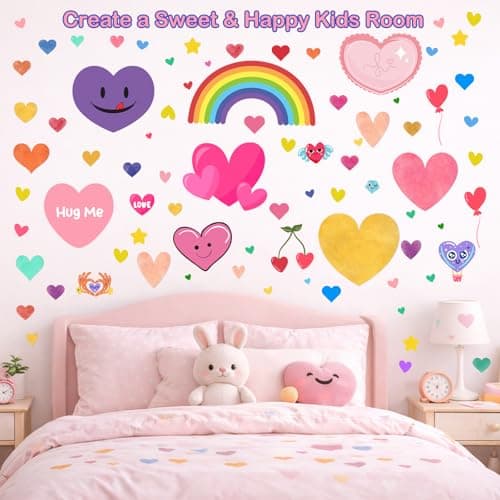 Humerry Kids Heart Wall Stickers, 201 Piece Removable Peel and Stick Rainbow Wall Decals for Nursery, Playroom and Bedroom, 6 Sheets Heart-Shaped Wall Decor - Thumbnail 4
