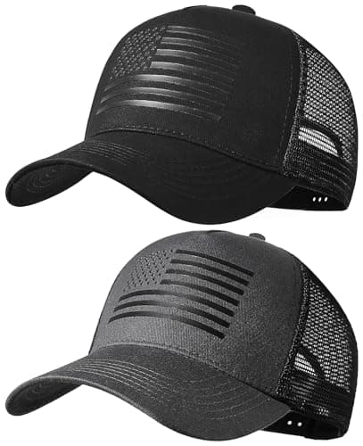 spxkd American Flag Trucker Hat，USA Hat for Men Women Snapback Baseball Cap Adjustable Breathable Mesh Side Durable Hats Outdoor (US, Alpha, Small, 2 Pcs Black and Dark Grey) - Image 1