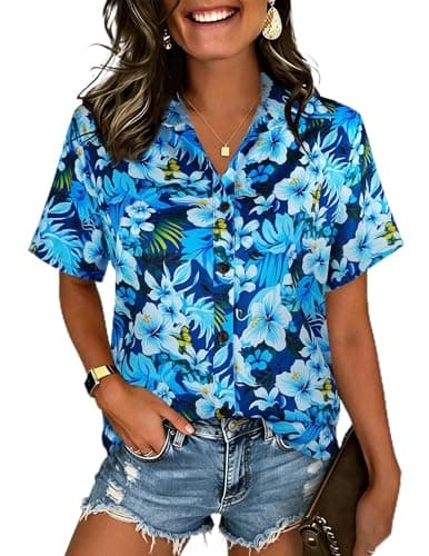 LILYCHIC Womens Hawaiian Tropical Shirts Summer Button Down Short Sleeve Floral Aloha Tops Beach Vacation Outfits - Image 1