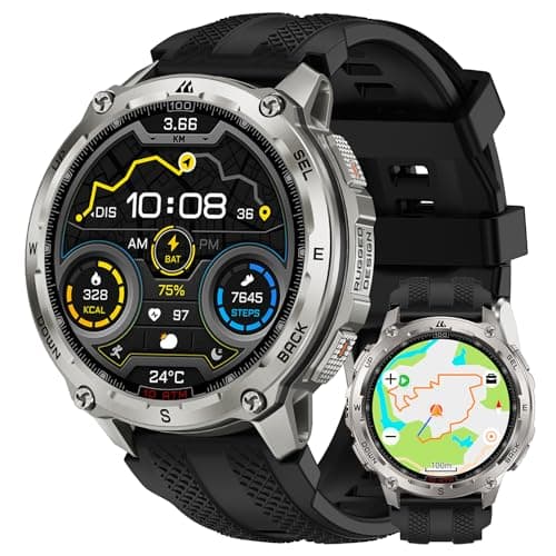 KOSPET Tank T4 GPS Smart Watch, Full Stainless Steel Body, Global Offline Maps & 6 Satellite Positioning, 100M Waterproof 45m Freediving, 1.43" AMOLED Display Outdoor Rugged Smartwatch for Men