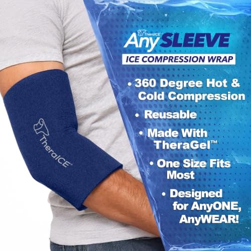 TheraICE Knee Ice Pack Wrap Compression ANYSleeve for Injuries, Reusable Gel Cold Packs Brace for Elbow & Calf - Flexible Cold Wrap Recovery for Pain Relief (One Size fits most people & Body parts) - Thumbnail 3