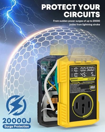 Kohree RV Surge Protector 50 Amp, RV Power Surge Voltage Protection, RV Adapter Plug with Real-Time Circuit Analyzer Smart Auto Shut Off LED Large Screen for Travel Trailers Camper, 50A 16000J-Yellow - Thumbnail 2