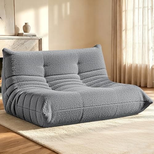 HABUTWAY Bean Bag Chairs Fireside Lazy Floor Sofa, Soft Teddy Fleece 2 Seater Sofa with High-Resilience Foam Filling，Beanbag for Living Room, Bedroom, Office (Light Gray Teddy) - Image 1