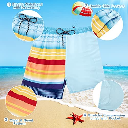 Cozople Teen Boys Swim Trunks Size 14-16 Beachwear Swimsuit Novelty Stripes Graphic Swimming Shorts Quick Dry UPF 50+ Beach Board Shorts for Teens Summer Holiday Beach Costume - Thumbnail 6