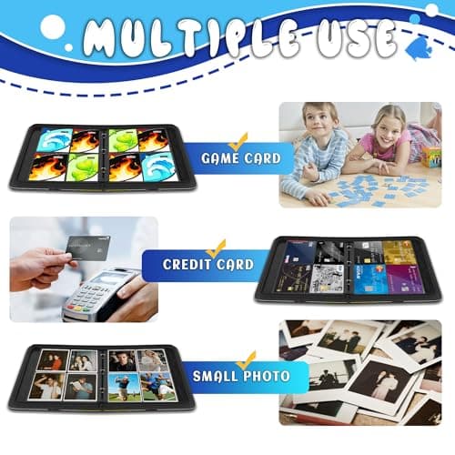 Trading Card Binder 4 Pocket,Card Binder 400 Pockets,Card Book Holder Cards with 50 Removable Sleeves,3-Ring Zip Design MTG/TCG/Sport Collectible Trading Card Albums Gifts for Boys and Girls(Water) - Thumbnail 6