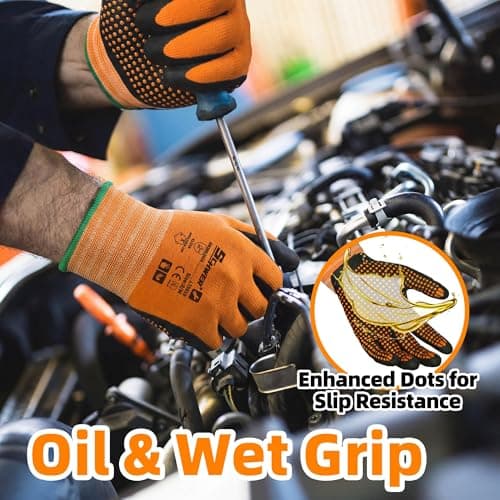Schwer 3 Pairs Safety Work Gloves Micro-Foam Nitrile Coated, Level 4 Abrasion Resistant Nylon Working Gloves with Micro Dot Grip, Touchscreen, Used for General Use, Gardening, Mechanic, LT5619, L - Thumbnail 5