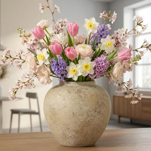 Hanyi Ceramic Rustic White Vase, 8.35 inch Farmhouse Sand Glaze Finish Vintage Boho Decor for Table, Living Room, Bathroom, Shelf, Mantel - Image 1