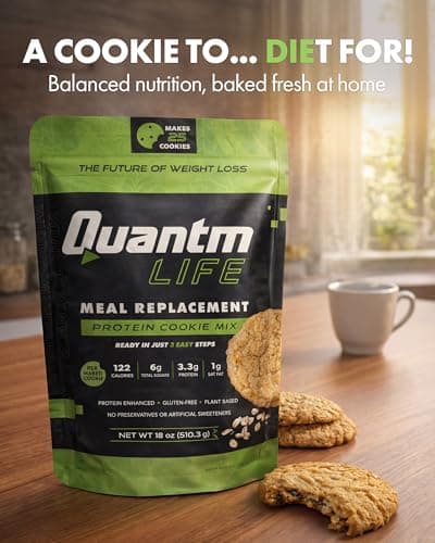 Quantm Life Cookie Mix, Gluten Free, Plant-Based Meal Replacement Plan with Hemp Protein, Rich in Fiber, Low in Sugar, No Preservatives or Artificial Sweeteners, 18 oz, 6 Pack 1-Month Supply - Thumbnail 3