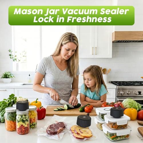 Mason Jar Vacuum Sealer, Food Saver Vacuum Sealer Machine(Lids Included) for Wide, Regular Mouth Mason Jars, Portable Automatic Canning Machine For Kitchen Food Storage(Black) - Thumbnail 5