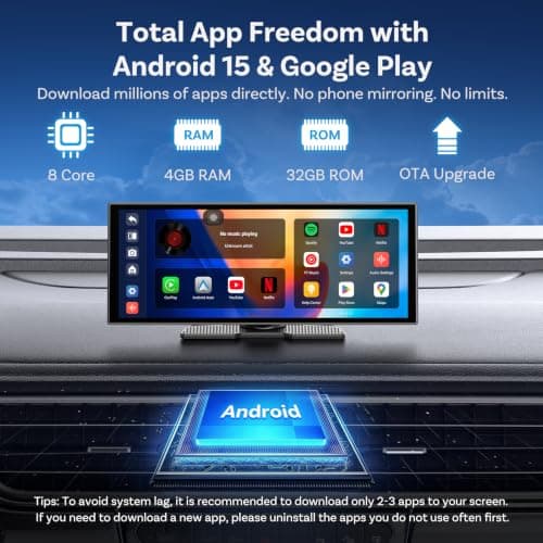 OTTOCAST OttoScreen AI 11.4" Wireless Carplay Screen for Car, Gemini AI Voice Control, Android Auto, Netflix YouTube Google Play, Dual WiFi Dual Bluetooth, 1080P Backup Camera, 8-Core Android 15 - Thumbnail 2