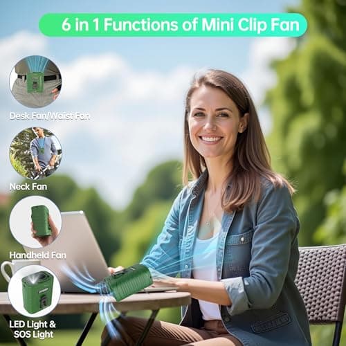 JoyyiKinddy Waist Fan, 5000mAh Rechargeable Belt Clip Fan, 39ft/s Strong Airflow, 5 Speeds, Up to 29H Runtime, Wearable Hands-Free Cooling with LED SOS Light for Outdoor Camping Hiking - Thumbnail 4
