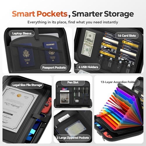 Nacial Fireproof Document Box with Lock & Shoulder Strap, Hard-Shell Fireproof File Organizer with 13 Pocket Accordion File Folder, Portable Safe Storage for Important Documents, Laptop, Black - Thumbnail 5