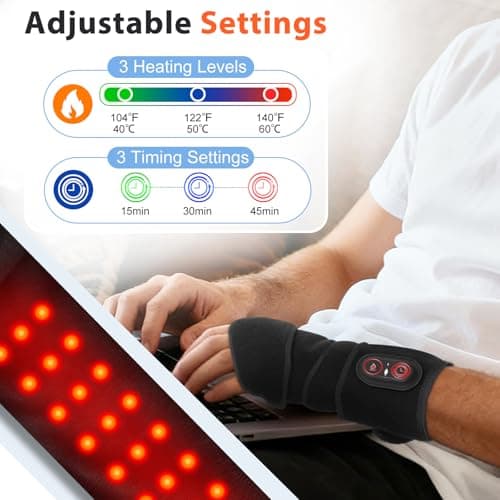 Cordless Heating Pad for Arm Elbow Wrist Leg Pain Relief, Red Light Knee Ankle Heating Pads, Heated Elbow Brace Wrap Heating Pad for Arm, Wrist, Ankle, Leg with 3 Heating Levels - Thumbnail 2