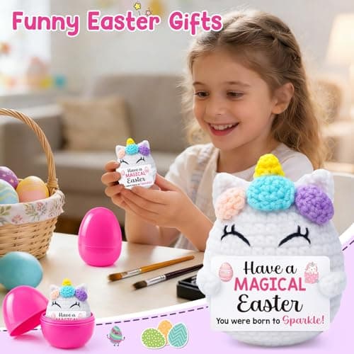 Funny Unicorn Easter Gifts for Kids Easter Basket Stuffers for Teens Girls, Easter Egg Fillers for Her Daughter Sister Friends Women Handmade Positive Crochet Animals Emotional Unicorn Support Present - Thumbnail 3