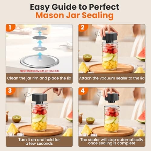Electric Mason Jar Vacuum Sealer, Upgraded Handheld Vacuum Sealer Kit for Food Storage, Cordless Jar Sealer for Wide & Regular Mouth Jars, Bags, Containers - Thumbnail 6