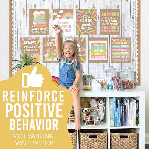 Hadley Designs Motivational Poster for Classroom Decor - 9 Growth Mindset Classroom Posters Elementary, Inspirational Wall Decor Middle School, Teacher Must Haves, Kraft Bulletin Board Decorations - Thumbnail 2