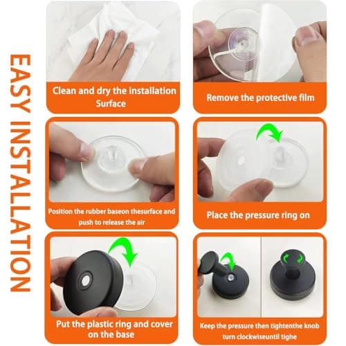 Suction Cup Hooks for Shower，Removable Towel Hooks for Bathroom Wall Window Glass Door Mirror，No Drill Stainless Steel Towel Holder Bath Robe Wreath Looafh Hooks for Hanging - Thumbnail 6