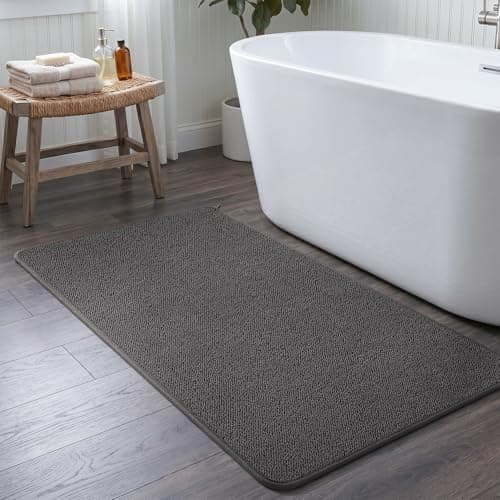 MontVoo Quick Dry Bathroom Runner, Super Absorbent Long Bath Runner, 3D Honeycomb Mesh Base Non Slip Bath Mats, Dryer-Friendly & Washable Durable Bath Rug for Shower, Sink, Darkgrey 24"x48" - Image 1