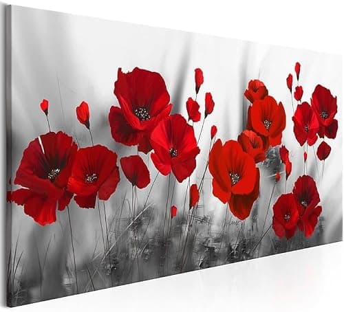 Large Wall Art Flower Red Wall Decor 71"L x 36"W Black and White Wall Art for Living Room, Bedroom, Hotel - Image 1