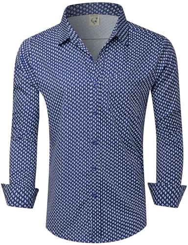 Hardaddy Men's Pattern Long Sleeve Button Down Graphic Printed Business Casual Dress Shirts with Pocket Geometric Royal Blue 3XL - Image 1