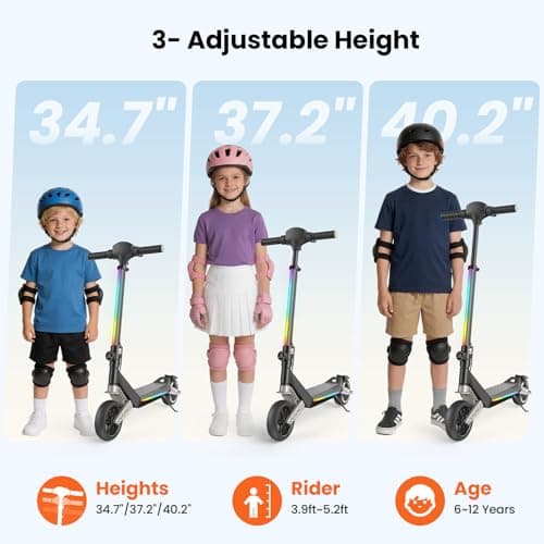 Electric Scooter for Kids, Shock Absorption, 150W Motor, 3 Speeds (3/6/10 MPH), 3 Adjustable Heights, Kids Electric Scooter with Wide LED Display, Foldable & Lightweight, Bluetooth & RGB Lights - Thumbnail 3