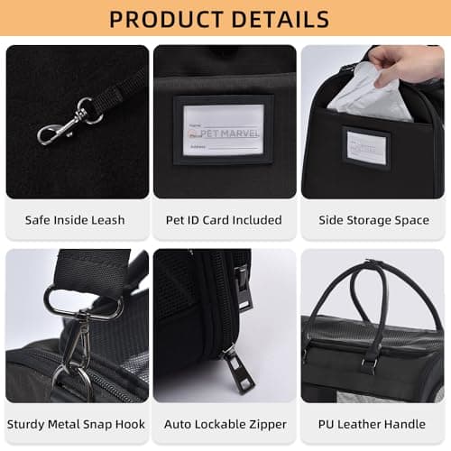 PET MARVEL Cat Carrier Soft Sided for Small Medium Cats Puppy up to 15 Lbs, Airline Approved Mesh Pet Travel Bag, Breathable Bite-Resistant Fabric with Removable Washable Mat - Thumbnail 5