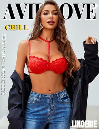 Avidlove Lingerie For Women Sexy Bra And Panty Sets With Garter Belt 3 Piece Underwire Lingeries Set Babydoll Bodysuit Red - Thumbnail 4