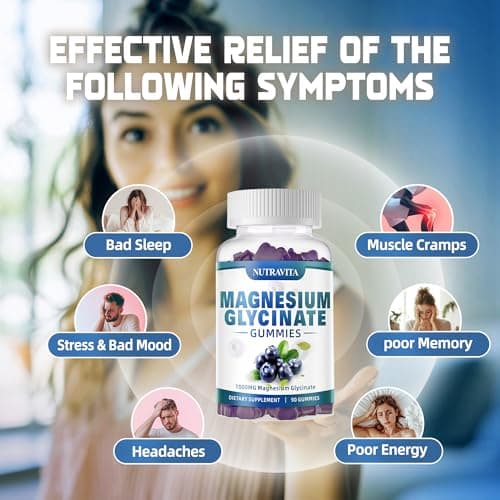 Magnesium Glycinate Gummies 1000mg with Magnesium L-Threonate,Chelated Magnesium Potassium Complex Supplement with VitD, B6, CoQ10, Calcium,Supports for Memory, Calm, Mood - 90 Gummies Blueberry - Thumbnail 3