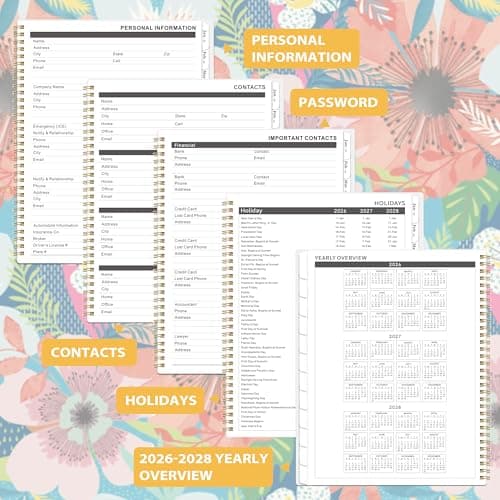 Monthly Planner 2026-2028 - 2 Year Planner 2026-2028, July 2026 - June 2028, 2 Years Monthly Planner, 9" x 11", Two Year Calendar Planners with Back Pocket, Twin-wire Binding, Tabs - Floral - Thumbnail 5