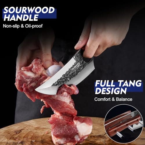 Topfeel 3PCS Butcher Knife Set, Hand Forged Serbian Chef Knives & Meat Cleaver & Viking Knives, Meat Cutting Kitchen Knife Set for Home, Outdoor Cooking, Camping BBQ Gift Idea Men - Thumbnail 4