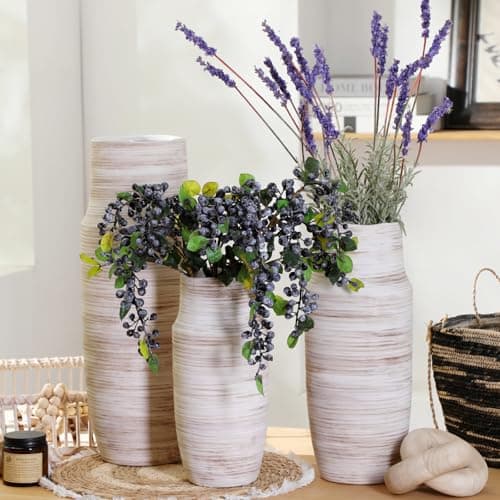 ALMA 17 inch Extra Tall White Ceramic Vases for Centerpieces Farmhouse Living Room Floor, Boho Pampas Grass Vase for Fireplace Mantel Decor, Modern Minimalist Rusic Floor Vase for Organic Home Decor - Thumbnail 3
