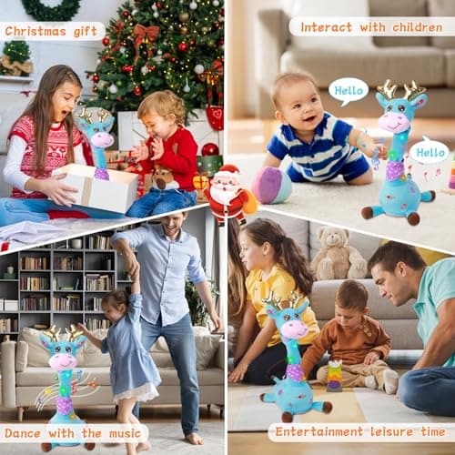 LUKETURE Dancing Talking Singing Blue Giraffe Stuffed Plush with Golden Antlers,Interactive Stuffed Animal Toy, Musical Plush with Record & Repeat, Sings 10 Songs, LED Lights - Thumbnail 6