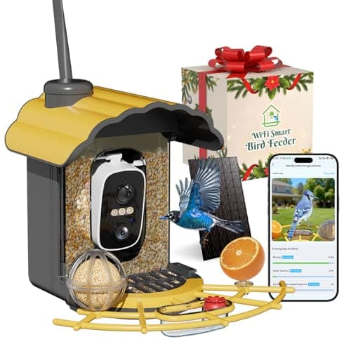 Centvicam Smart Bird Feeder with Camera: Hummingbird Feeder with Solar Powered for Outdoors, Bird House with 2K HD Video & AI Bird Species Identification, Arrival Alerts, Gift for BirdLovers - Yellow - Image 1