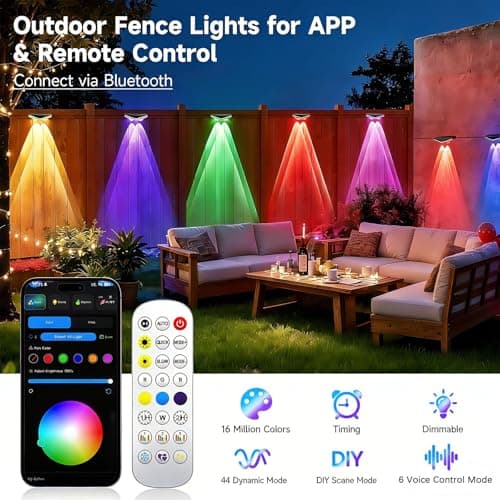 AHAWILL Fence Lights Outdoor 8 Packs,Smart RGB Fence Lighting with APP&Remote Control,IP67 Waterproof Fence Lights,DIY Scene Modes,LED Light for Fence,Patio,Yard,Garden(50ft) - Thumbnail 4
